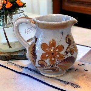 Vintage Tonala Mexican Pottery Folk Art 6in Pitcher Vase Bird Flower Design